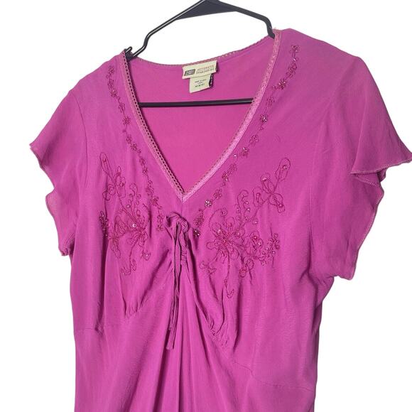 Y2K Babydoll Top Womens Size M Beaded Bow Barbie Fairycore Coquette Pink - Picture 1 of 12